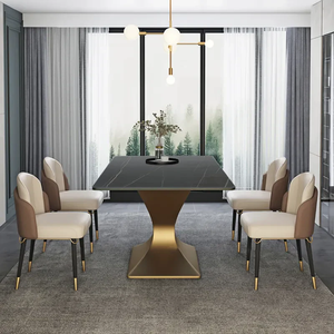 Splendor Modern Rectangular Dining <b>Table</b> and Chair Combination with Italian Stone and Glass Top - Product Image 2