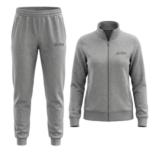 Custom Logo Women's Tracksuit Set 2 Piece <b>Fleece</b> <b>Jogger</b> Pants Full Zip Jacket Sportswear Gym Wear Sweatsuit OEM Wholesale - Product Image 2