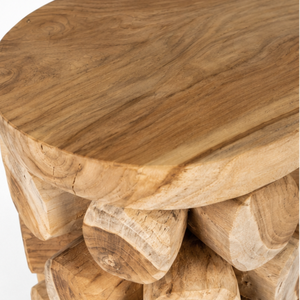 ARTERRA Premium Teak Wood Pineapple <b>Stool</b> Modern Round Accent <b>Table</b> Luxury Cluster Log <b>Stool</b> for Villa - Product Image 4