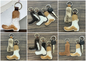 New Manufacturer OEM ODM Boot Keychain for Women Handmade Leather Hair On Cowhide Key Ring Cowboy Boot Bag Charm Gift Accessory - Product Image 3