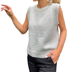 Marl Grey Short Tank <b>Top</b> Knitted Sweater Women Sleeveless Peplum Hem Collarless Pullover Slim Fit Ribbed Streetwear Fashion 100% - Product Image 6