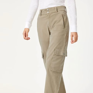Pantalon cargo en molleton noir taille haute pour femme, coupe droite décontractée, style baggy, vente en gros sur mesure - Product Image 1