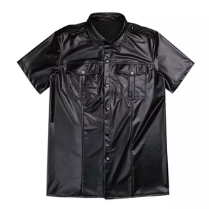 Custom Wholesale Men's Leather Made Long Sleeve Shirt Best Quality Solid Sleeve Button Down Leather Shirts - Product Image 2