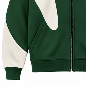 Sudadera con capucha verde bosque con paneles en contraste y cremallera completa para hombre, estilo urbano, manga larga, informal, de forro polar, con bolsillos. - Product Image 6