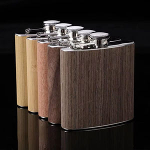 Flacon de hanche personnalisé en acier inoxydable SS201 de 6 oz, portable, pour vodka, mini gravure laser, flacon de hanche en bois pour vin et whisky - Product Image 3