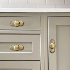 Lot de 2 poignées de meuble vintage en laiton brossé doré satiné de 1-1/4 pouces avec plaque de fixation pour tiroirs - Product Image 3