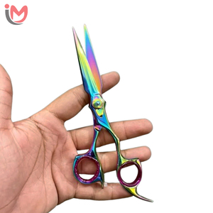 Ciseaux de coiffure professionnels en acier inoxydable, finition arc-en-ciel, manche moyen, pour droitiers, ciseaux de coupe de cheveux - Product Image 1