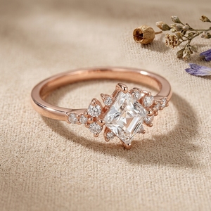 Princess Cut Moissanite Engagement <b>Ring</b> Rose Gold Floral Wedding <b>Ring</b> for Women Vintage Bridal Jewelry - Product Image 1