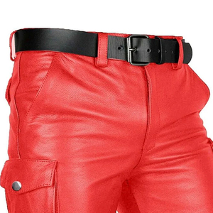 Shorts cargo rouges pour hommes avec poches, fermeture éclair, style décontracté, taille mi-haute, longueur courte - Product Image 6