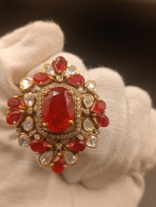 flower Shape Cocktail <b>Ring</b> with red oval doublet Stone Gold Plated Women's Wedding Jewelry Glam ethnic Style <b>adjustable</b> <b>ring</b> - Product Image 2
