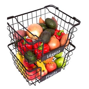 Panier de rangement suspendu en fil métallique noir pour fruits et légumes, empilable, pour la cuisine domestique, vente en gros d'usine - Product Image 1