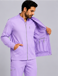 Blouson de travail unisexe haut de gamme en tissu tissé, style bomber, coupe athlétique, fermeture éclair intégrale, uniforme médical, tenue d'hôpital pour médecins et infirmières, vente en gros - Product Image 4