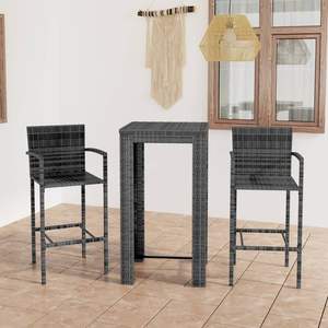 Conjunto de Bar para Jardín Mediano, Ratán PE Gris con Acero con Recubrimiento en Polvo, Conjuntos de Bar Duraderos y Elegantes - Product Image 1