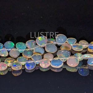100% cuentas en forma de corazón de ópalo etíope Natural, hebras perforadas superiores para la fabricación de joyas, cuentas de ópalo de Etiopía - Product Image 1