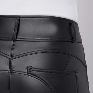 <b>Women</b> High Waist Full Length Riding Breeches Button <b>Fly</b> Four-Way Stretch Solid Black Pants Woven Spandex Polyester - Product Image 6