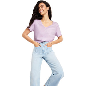 Camiseta de manga corta con cuello en V para mujer, de alta calidad, transpirable, de corte holgado, a precio razonable. - Product Image 2