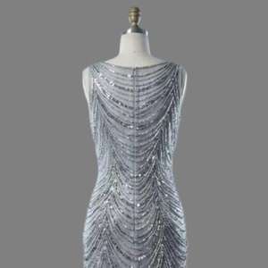 Robe de soirée sirène longue sans manches en perles argentées de luxe, vente en gros, sur mesure, pour fêtes formelles, fabricant - Product Image 2