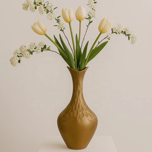 Elegante jarrón de aluminio de diseño de estilo costero, maceta de hierro de latón martillado, macetas de jardín, maceta de Metal para exhibición de suelo - Product Image 1