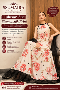 Ssumaira <b>Present</b> Lulusar-3pcs Shemoz Eco-Friendly Sleeveless Silk Print Chiffon Set Includes Dupatta and Trouser - Product Image 5