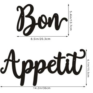 Set di 2 Decorazioni da Parete in Metallo Stile Fattoria per Cucina, Soggiorno, Camera da Letto, Portico - Insegna 'Bon Appetit' - Product Image 2