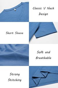 T-shirt pour homme à col en V, coton premium, manches courtes, vêtement décontracté, écologique, séchage rapide, tissu doux et respirant, coupe ajustée, 180g, été - Product Image 6