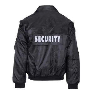 Black Winter Unisex Security Guard Bomber <b>Jacket</b> Coated Casual Stand Front Polyester/Cotton/Nylon Material Liner Zip-off Sleeves - Product Image 2