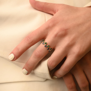 18K Yellow Gold <b>Emerald</b> and Sapphire Eternity <b>Band</b> <b>Ring</b> Resizable - Product Image 5
