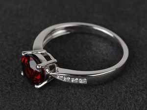 Bague en grenat taille ronde, pierre précieuse rouge, bague de fiançailles en grenat, cadeau d'anniversaire, bijou pierre de naissance de janvier - Product Image 3