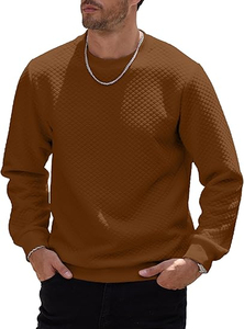 Men's Solid Brown Cotton Anti-Pilling Crew Knitted <b>Pullover</b> <b>Sweater</b> Full Sleeve Regular Fit Autumn Wear - Product Image 5