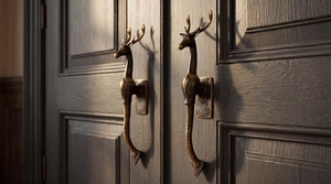 Poignée de porte en fer forgé à la main en forme de tête de cerf, finition peinte, style traditionnel, installation facile pour portes - Product Image 6