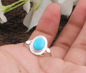 Anillo de Turquesa Natural, Plata de Ley 925, Anillo Sencillo con Piedra Azul, Clásico y Minimalista para Mujer, Piedra de Nacimiento de Diciembre, para Fiesta - Product Image 6