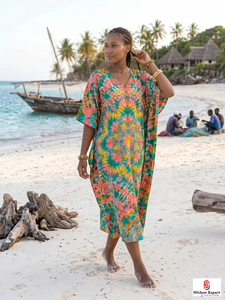 Printed <b>Kaftan</b> Dress Women Loose Fit Beach Cover Up Soft Fabric <b>Summer</b> Wear Elegant Style Bulk Manufacturing Wholesale Supply - Product Image 3