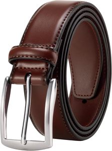 Ceinture en cuir de vachette marron avec boucle rectangulaire argentée, design formel et durable - Product Image 2