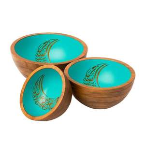 Bol en bois de manguier émaillé imprimé, fait main en Inde, RR ENTERPRISES, pour servir des collations Iftar, fournitures du Ramadan - Product Image 4