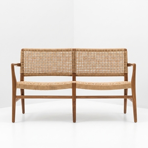 Contract Project Furniture Teak Loveseat 2 Seater <b>Bench</b> Woven Backrest Solid Wood Seating for Hotel Resort Villa Restaurant - Product Image 2