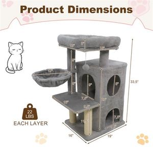 <b>Light</b> Gray 33.5\" Multi-Level Cat <b>Tree</b> with 2-Tier Condo Sisal Scratching Posts Anti-toppling Device - Product Image 3