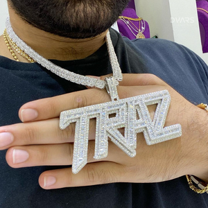 Colgante de Letra VVS Baguette con Incrustaciones de Moissanita, Joyería Hip Hop Personalizada para Hombre, Colgante de Lujo con Inicial de Letra y Nombre - Product Image 2