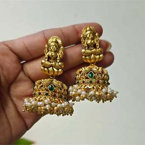 Vintage Diamond Pearl Zircon Hoop Earrings-Antique Jhumka Fashion Jewelry for Party Wedding Gift - Product Image 4