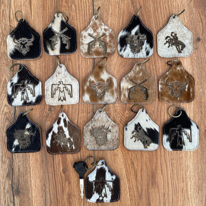 Porte-clés personnalisé en cuir de vachette véritable en relief au laser Porte-clés occidentaux en cuir de vachette de marque - Product Image 4