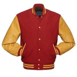 Chaqueta Varsity Personalizada al por Mayor para Hombre – Chaqueta Letterman Roja con Mangas Doradas, Chaqueta de Béisbol con Botones a Presión - Product Image 3