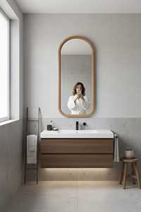 Modern Pill Shape Solid Wood <b>Wall</b> <b>Mirror</b> Oval Capsule Natural Timber Frame Bathroom Vanity <b>Mirror</b> Elegant Home Decor Artwork HDs - Product Image 5