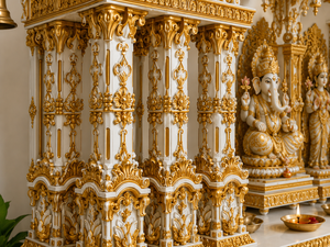 Super Large Size Swaminarayan White Golden <b>Mandir</b> for Home Premium Hand-Carved Teak Wood Puja Temple Custom Wooden Ghar <b>Mandir</b> - Product Image 5