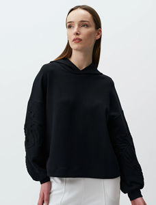 Sudadera con Capucha Negra de Primera Calidad para Mujer, Estilo Holgado con Hombros Caídos, Diseño en Relieve, Antiarrugas, Transpirable, 100% Algodón, Estilo Urbano - Product Image 6