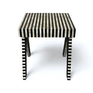 Striped Wood Side Table With Geometric Legs Contemporary Wardrobe <b>Black</b> And White Pattern Home Decor Furniture - Product Image 4