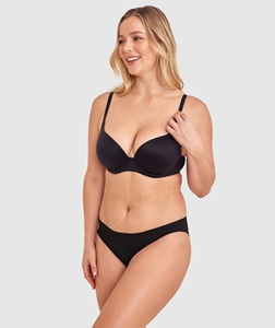 Sujetador sin aros de copa completa para mujer, negro liso, espalda cruzada, push-up, tirantes ajustables, cierre trasero, tejido de Spandex/Nylon, ecológico - Product Image 1