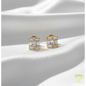 Magnifiques boucles d'oreilles géométriques en moissanite et diamant, en argent sterling 925, couleur or rose, bijoux de luxe pour femmes - Product Image 2