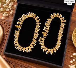 Ensemble de chevillères en cuivre plaqué or antique avec motif floral, serti de perles et pierres, pour femmes, bijoux de fête et de mariage - Product Image 1