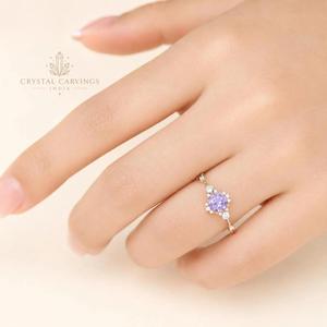 Anillo de Cuarzo Lavanda Natural de 1 Ct, Gema Redonda Púrpura, Anillo de Compromiso Floral para Mujer, Joyería Personalizada - Product Image 6