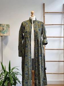 Pur coton mi-longueur vert robe florale élégant confortable indien bloc imprimé respirant bouton décontracté pour les vêtements de jour d'été - Product Image 2