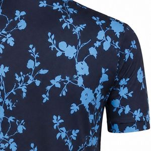 Polo pour homme à sublimation florale bleue, manches courtes, léger, haut de sport confortable, idéal pour le golf et l'entraînement en extérieur - Product Image 6